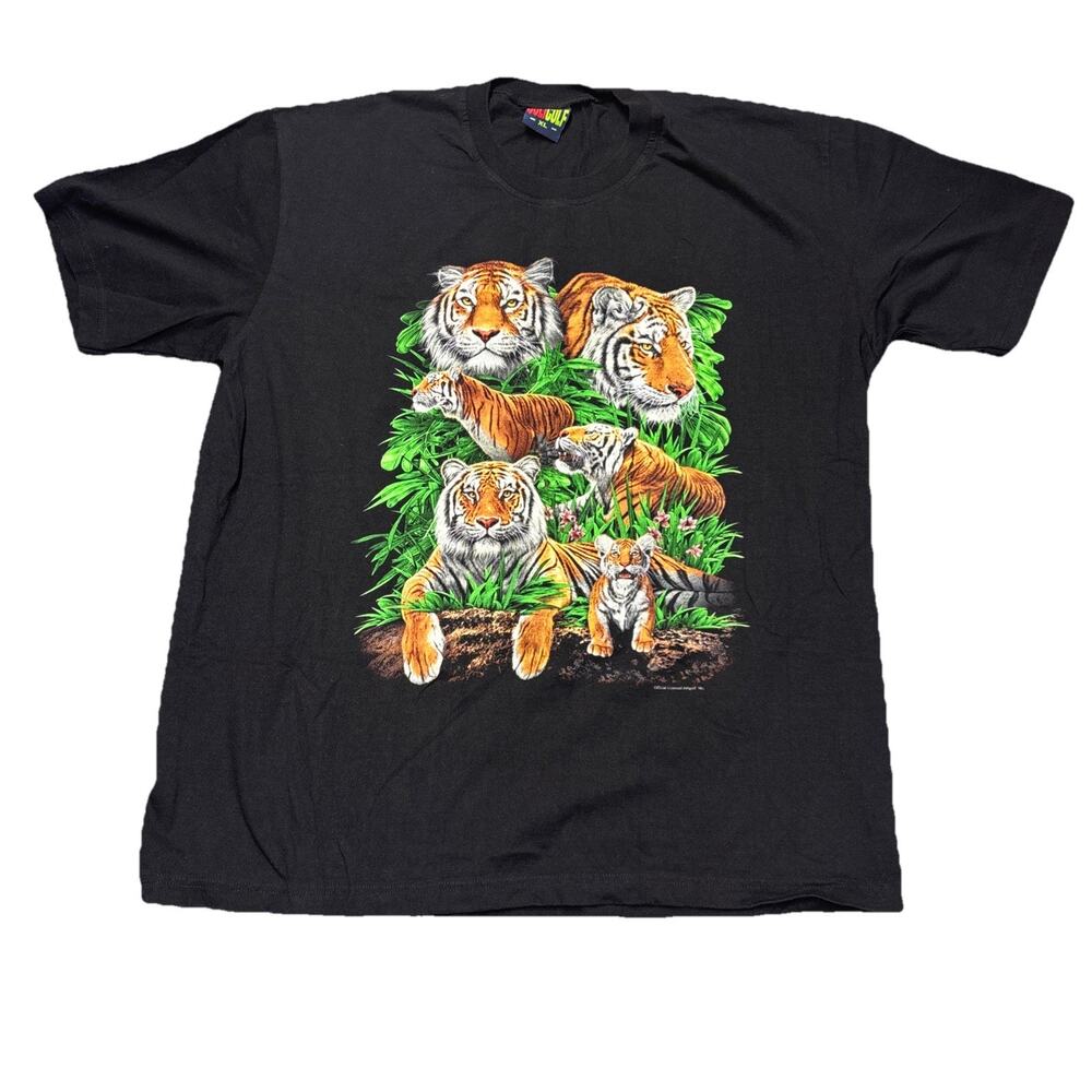 Vintage XL 100% Cotton Black T Shirt Joligolf Bengal Tiger Front And Back
